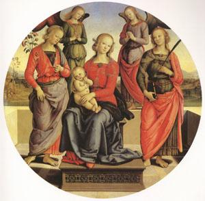 Pietro Perugino The Virgin and child Surrounded by Two Angels (mk05) oil painting picture